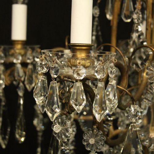 FRENCH GILDED 6 LIGHT ANTIQUE CRYSTAL CHANDELIER - ADDITIONAL PHOTO 4