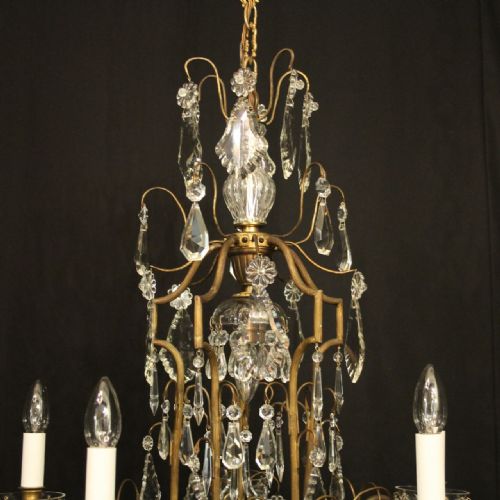 FRENCH GILDED 6 LIGHT ANTIQUE CRYSTAL CHANDELIER - ADDITIONAL PHOTO 5