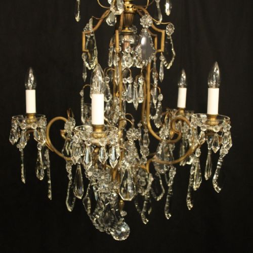 FRENCH GILDED 6 LIGHT ANTIQUE CRYSTAL CHANDELIER - ADDITIONAL PHOTO 6