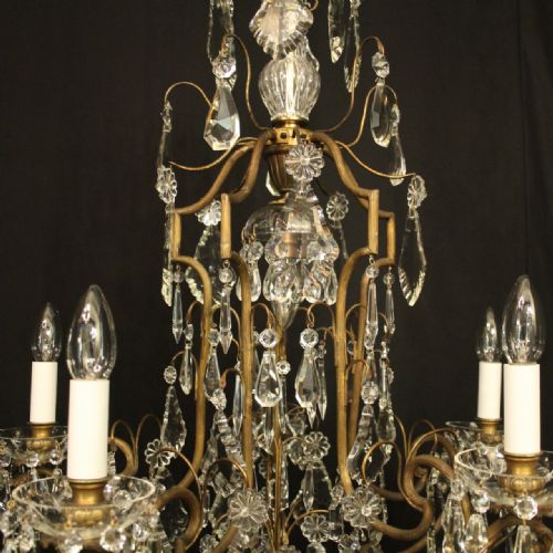 FRENCH GILDED 6 LIGHT ANTIQUE CRYSTAL CHANDELIER - ADDITIONAL PHOTO 7