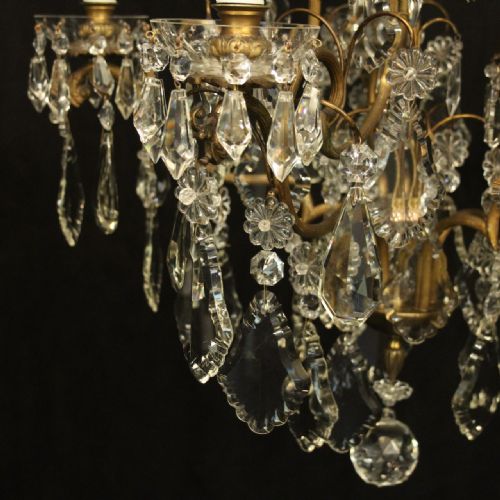 FRENCH GILDED 6 LIGHT ANTIQUE CRYSTAL CHANDELIER - ADDITIONAL PHOTO 8