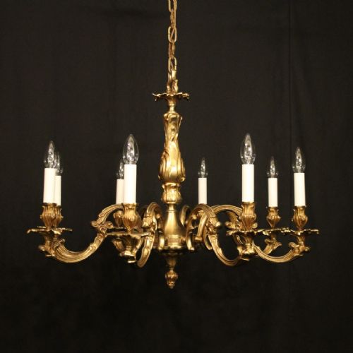 french gilded bronze 8 light chandelier - CATEGORY: ANTIQUE LIGHTING - DATED 1930