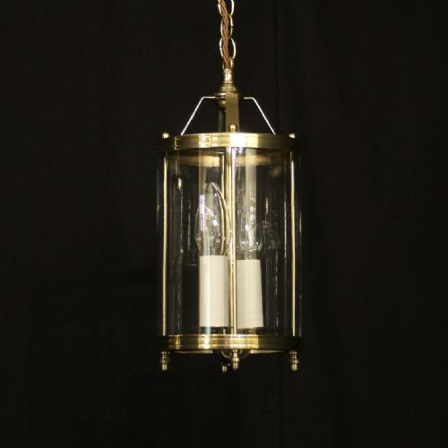 FRENCH PAIR OF BRASS TWIN LIGHT CONVEX HALL LANTERNS - ADDITIONAL PHOTO 1