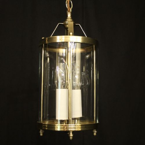 FRENCH PAIR OF BRASS TWIN LIGHT CONVEX HALL LANTERNS - ADDITIONAL PHOTO 4