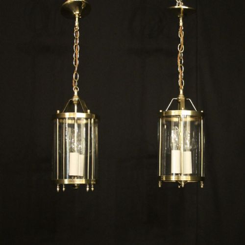 FRENCH PAIR OF BRASS TWIN LIGHT CONVEX HALL LANTERNS - ADDITIONAL PHOTO 8