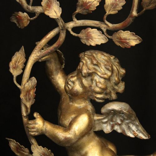 FRENCH GILDED CHERUB TWIN LIGHT CANDLE TABLE SCONCES - ADDITIONAL PHOTO 3