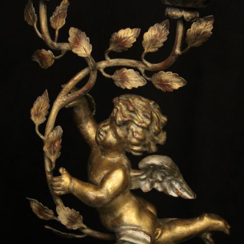FRENCH GILDED CHERUB TWIN LIGHT CANDLE TABLE SCONCES - ADDITIONAL PHOTO 4