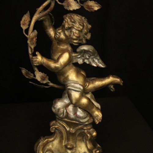 FRENCH GILDED CHERUB TWIN LIGHT CANDLE TABLE SCONCES - ADDITIONAL PHOTO 5