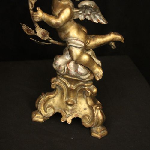 FRENCH GILDED CHERUB TWIN LIGHT CANDLE TABLE SCONCES - ADDITIONAL PHOTO 6