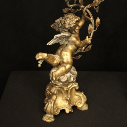 FRENCH GILDED CHERUB TWIN LIGHT CANDLE TABLE SCONCES - ADDITIONAL PHOTO 9