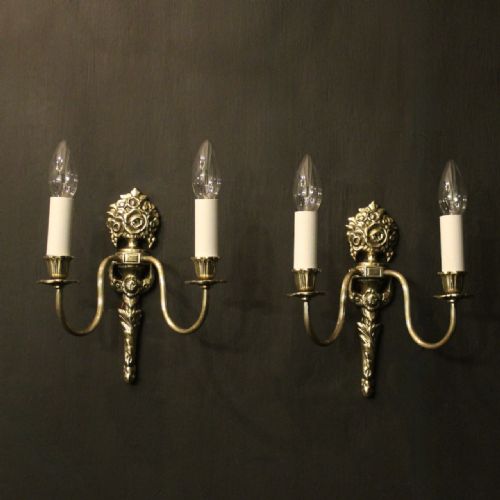 french pair of twin arm brass wall lights - CATEGORY: ANTIQUE LIGHTING - DATED 1930
