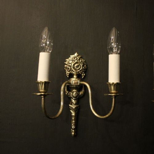 FRENCH PAIR OF TWIN ARM BRASS WALL LIGHTS - ADDITIONAL PHOTO 1