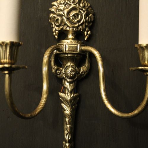 FRENCH PAIR OF TWIN ARM BRASS WALL LIGHTS - ADDITIONAL PHOTO 2