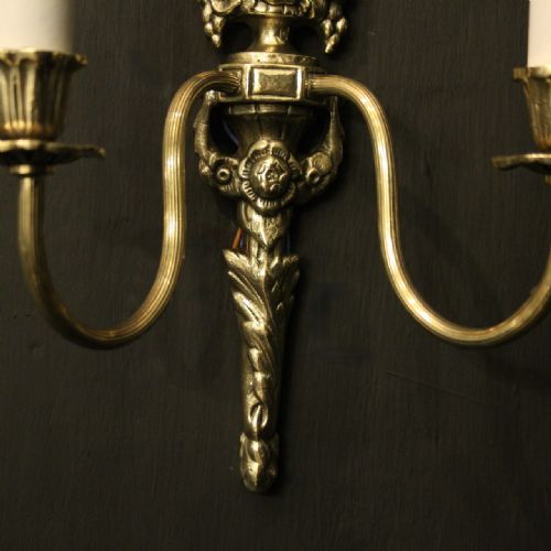 FRENCH PAIR OF TWIN ARM BRASS WALL LIGHTS - ADDITIONAL PHOTO 4