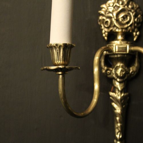 FRENCH PAIR OF TWIN ARM BRASS WALL LIGHTS - ADDITIONAL PHOTO 5