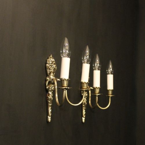 FRENCH PAIR OF TWIN ARM BRASS WALL LIGHTS - ADDITIONAL PHOTO 8