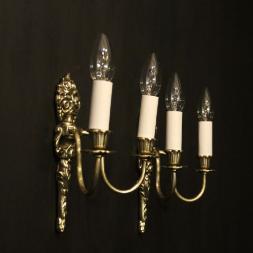 FRENCH PAIR OF TWIN ARM BRASS WALL LIGHTS - ADDITIONAL PHOTO 9