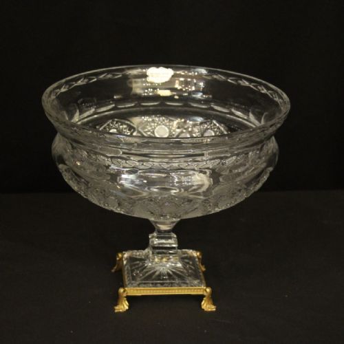 french crystal bowl on bronze base - CATEGORY: ANTIQUE GLASS - DATED 1940