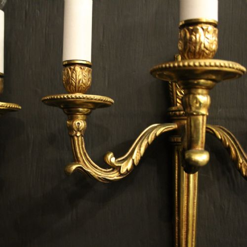 FRENCH PAIR BRONZE EMPIRE ANTIQUE WALL LIGHTS - ADDITIONAL PHOTO 3