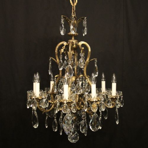 french gilded bronze crystal 8 light antique chandelier - CATEGORY: ANTIQUE LIGHTING - DATED 1920