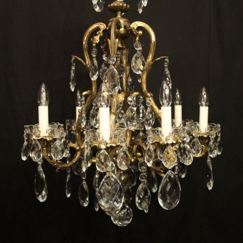 FRENCH GILDED BRONZE CRYSTAL 8 LIGHT ANTIQUE CHANDELIER - ADDITIONAL PHOTO 1