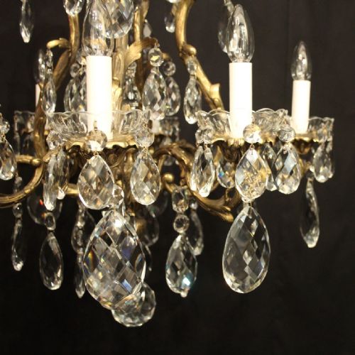 FRENCH GILDED BRONZE CRYSTAL 8 LIGHT ANTIQUE CHANDELIER - ADDITIONAL PHOTO 2