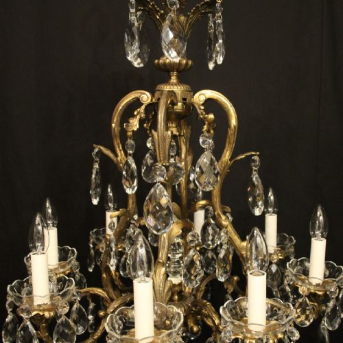 FRENCH GILDED BRONZE CRYSTAL 8 LIGHT ANTIQUE CHANDELIER - ADDITIONAL PHOTO 5