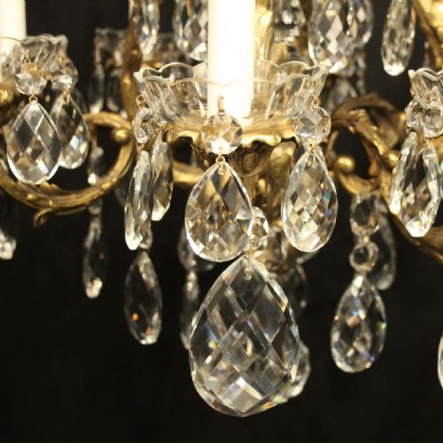 FRENCH GILDED BRONZE CRYSTAL 8 LIGHT ANTIQUE CHANDELIER - ADDITIONAL PHOTO 6
