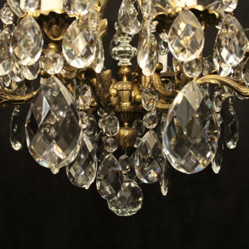 FRENCH GILDED BRONZE CRYSTAL 8 LIGHT ANTIQUE CHANDELIER - ADDITIONAL PHOTO 7