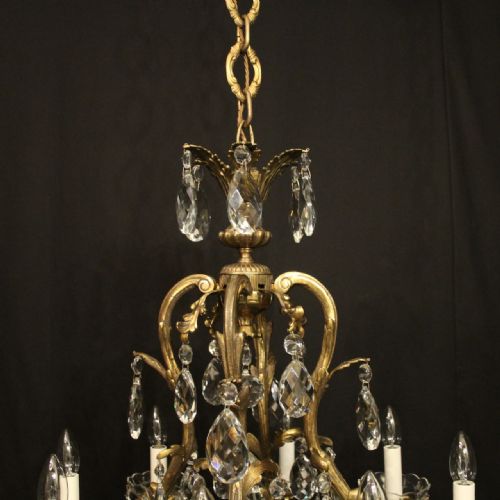 FRENCH GILDED BRONZE CRYSTAL 8 LIGHT ANTIQUE CHANDELIER - ADDITIONAL PHOTO 8