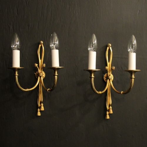 french pair of gilded twin arm rope wall lights - CATEGORY: ANTIQUE LIGHTING - DATED 1920