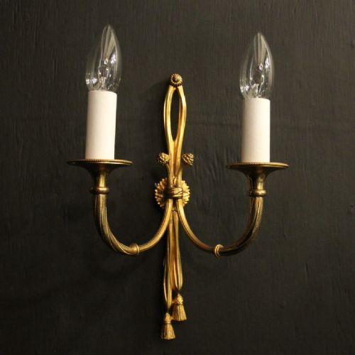 FRENCH PAIR OF GILDED TWIN ARM ROPE WALL LIGHTS - ADDITIONAL PHOTO 1