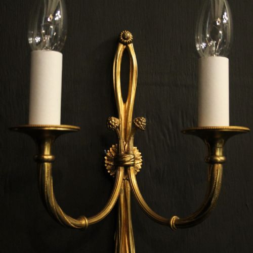 FRENCH PAIR OF GILDED TWIN ARM ROPE WALL LIGHTS - ADDITIONAL PHOTO 2