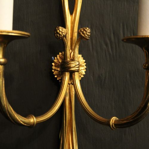 FRENCH PAIR OF GILDED TWIN ARM ROPE WALL LIGHTS - ADDITIONAL PHOTO 3
