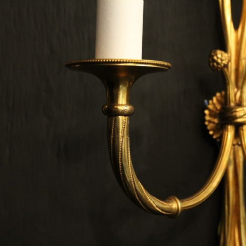 FRENCH PAIR OF GILDED TWIN ARM ROPE WALL LIGHTS - ADDITIONAL PHOTO 4