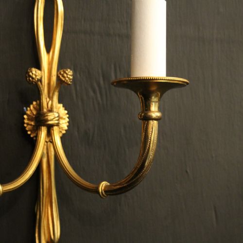 FRENCH PAIR OF GILDED TWIN ARM ROPE WALL LIGHTS - ADDITIONAL PHOTO 5