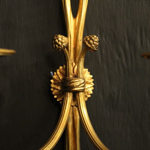 FRENCH PAIR OF GILDED TWIN ARM ROPE WALL LIGHTS - ADDITIONAL PHOTO 6