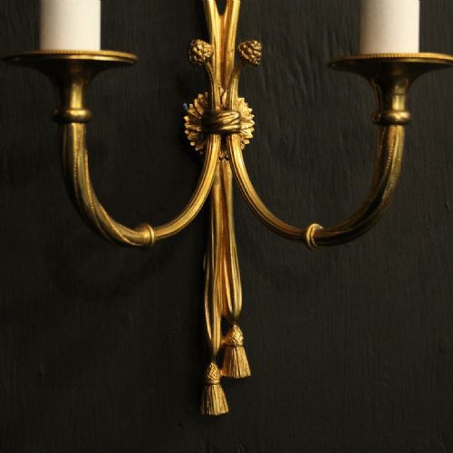FRENCH PAIR OF GILDED TWIN ARM ROPE WALL LIGHTS - ADDITIONAL PHOTO 8