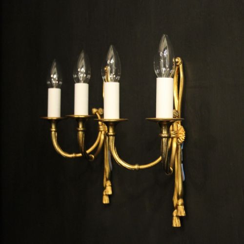 FRENCH PAIR OF GILDED TWIN ARM ROPE WALL LIGHTS - ADDITIONAL PHOTO 9