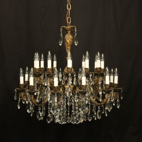 italian 24 light gilded bronze crystal antique chandelier - CATEGORY: ANTIQUE LIGHTING - DATED 1920