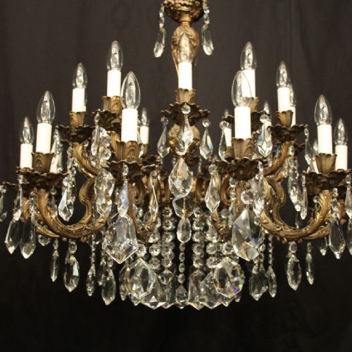 ITALIAN 24 LIGHT GILDED BRONZE CRYSTAL ANTIQUE CHANDELIER - ADDITIONAL PHOTO 1