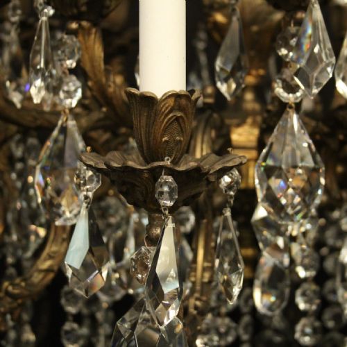 ITALIAN 24 LIGHT GILDED BRONZE CRYSTAL ANTIQUE CHANDELIER - ADDITIONAL PHOTO 4