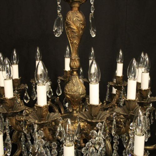 ITALIAN 24 LIGHT GILDED BRONZE CRYSTAL ANTIQUE CHANDELIER - ADDITIONAL PHOTO 6