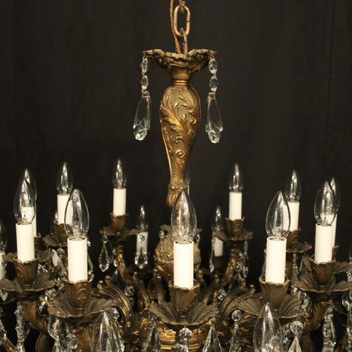 ITALIAN 24 LIGHT GILDED BRONZE CRYSTAL ANTIQUE CHANDELIER - ADDITIONAL PHOTO 7
