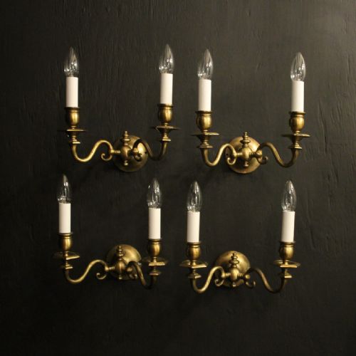 english set of 4 twin arm antique wall lights - CATEGORY: ANTIQUE LIGHTING - DATED 1910