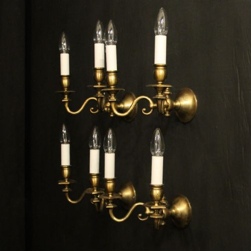 ENGLISH SET OF 4 TWIN ARM ANTIQUE WALL LIGHTS - ADDITIONAL PHOTO 9