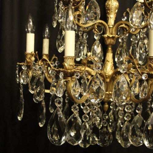 ITALIAN GILDED BRONZE CRYSTAL 12 LIGHT ANTIQUE CHANDELIER - ADDITIONAL PHOTO 1