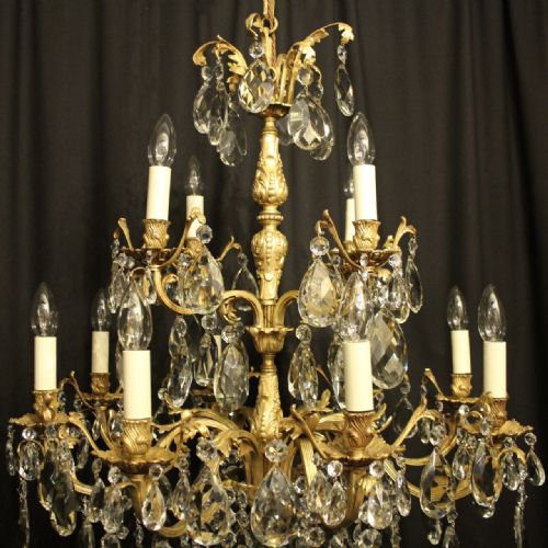 ITALIAN GILDED BRONZE CRYSTAL 12 LIGHT ANTIQUE CHANDELIER - ADDITIONAL PHOTO 2