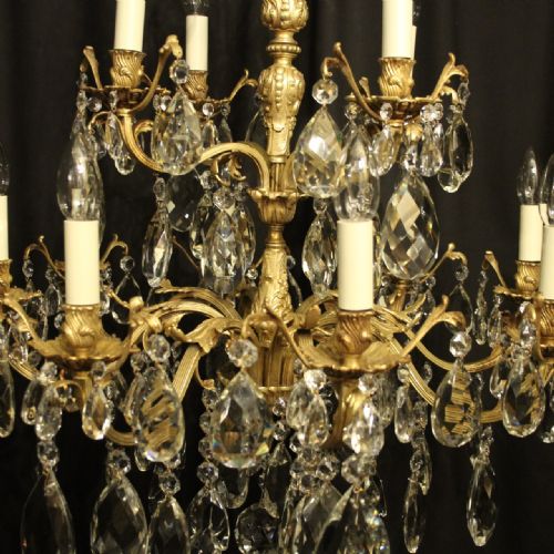 ITALIAN GILDED BRONZE CRYSTAL 12 LIGHT ANTIQUE CHANDELIER - ADDITIONAL PHOTO 5