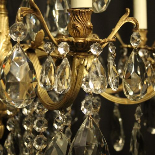 ITALIAN GILDED BRONZE CRYSTAL 12 LIGHT ANTIQUE CHANDELIER - ADDITIONAL PHOTO 6
